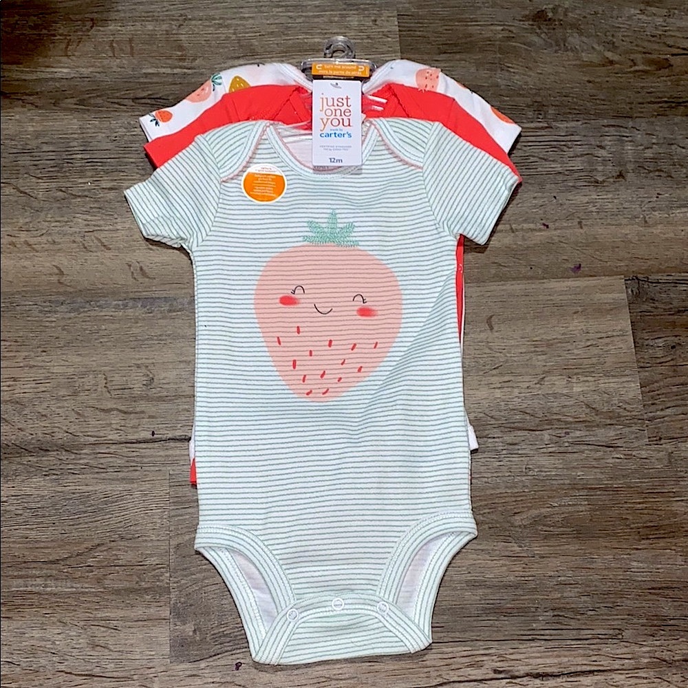 Carter's 3pk Strawberry Theme Short Sleeve Onesies 12M NWT